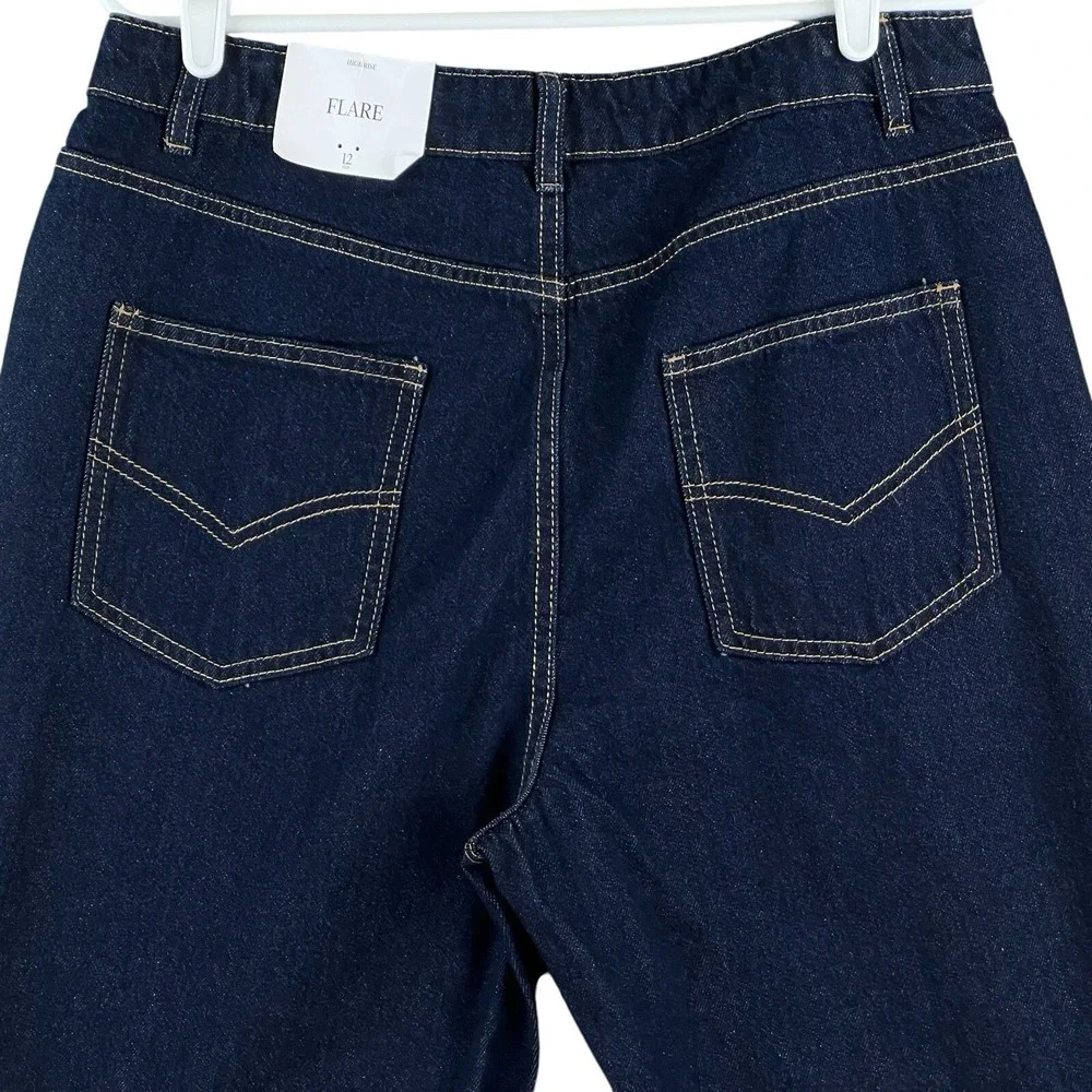 NWT Future Collective Reese Blutstein Women Blue Jean Size12 Flare Leg High Rise